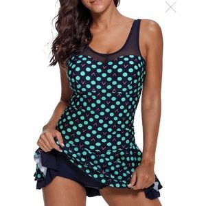 Tie Back Printed Navy One Piece Swimdress